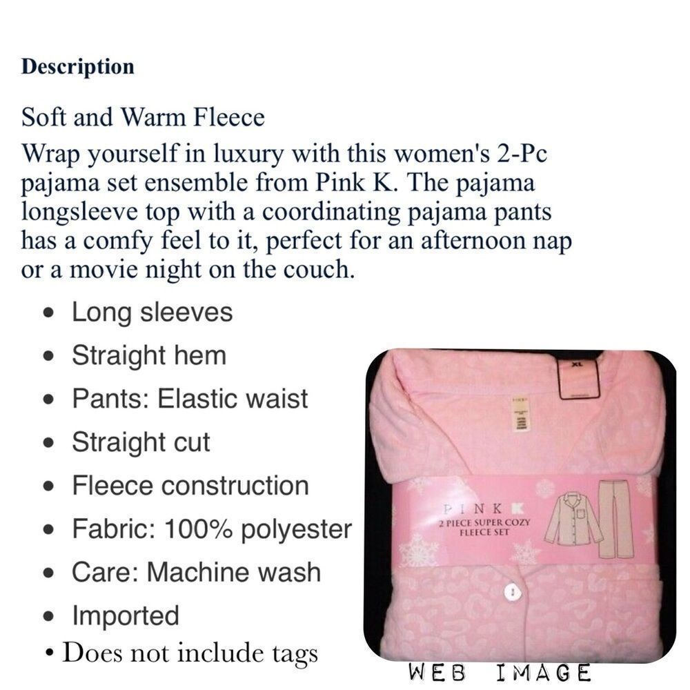 NWOT Pink K  Women's Fleece Pajama Super Cozy Sleepwear 2-Pc Set  Pink S… - Picture 3 of 12